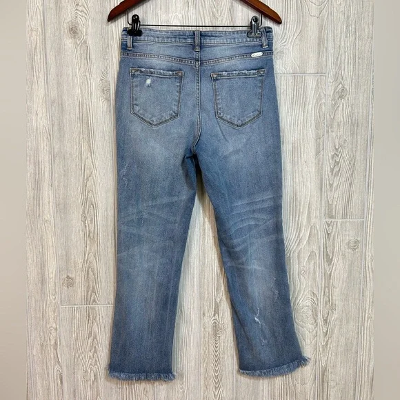 KanCan Muffy High Rise Side Slit Raw Edge Hem Straight Jeans Size 9/28 - Picture 7 of 11